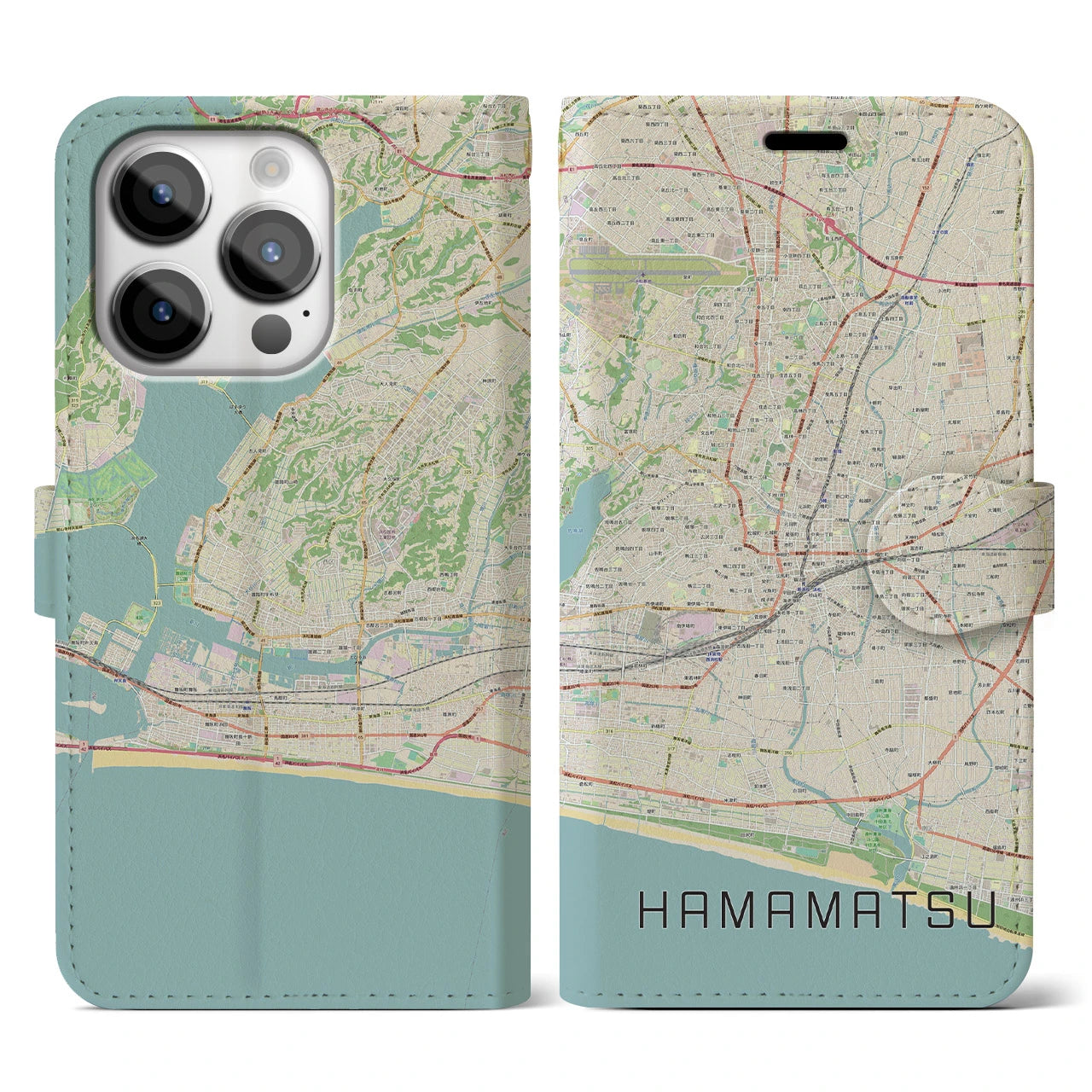 【浜松(静岡県)】地図柄iPhoneケース(手帳タイプ)ナチュラル・iPhone 14 Pro 用