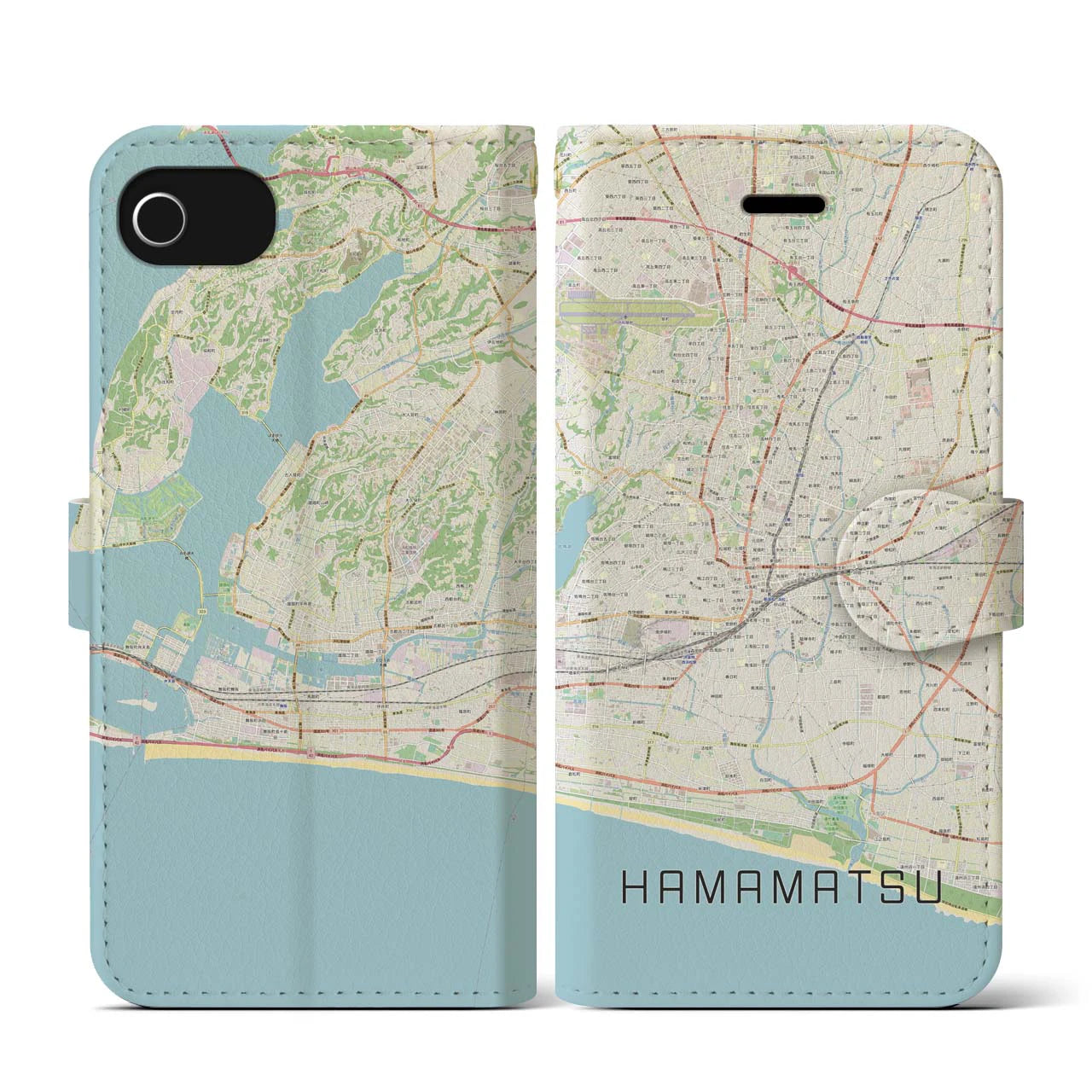 【浜松(静岡県)】地図柄iPhoneケース(手帳タイプ)ナチュラル・iPhone SE(第3 / 第2世代) / 8 / 7 / 6s / 6 用