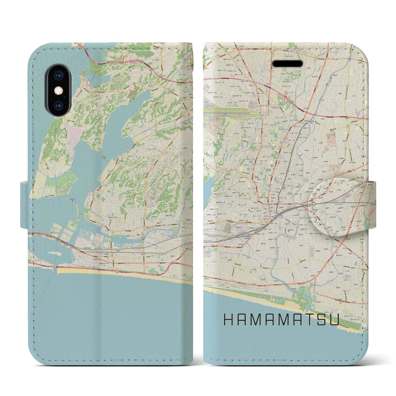 【浜松(静岡県)】地図柄iPhoneケース(手帳タイプ)ナチュラル・iPhone XS / X 用