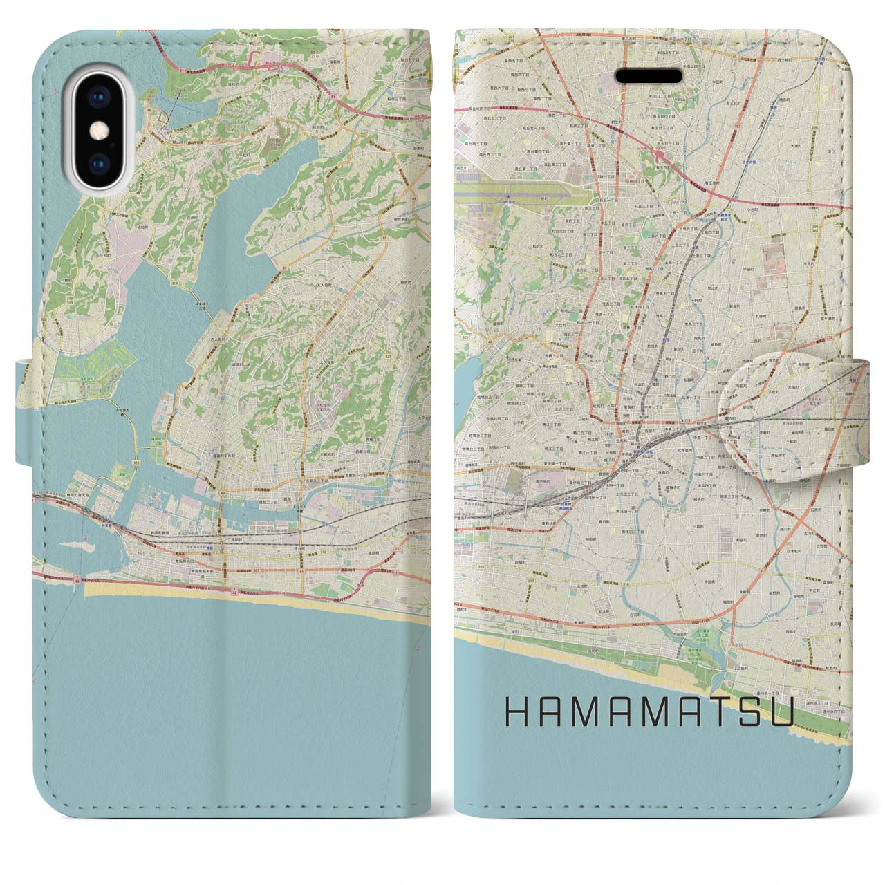 【浜松(静岡県)】地図柄iPhoneケース(手帳タイプ)ナチュラル・iPhone XS Max 用