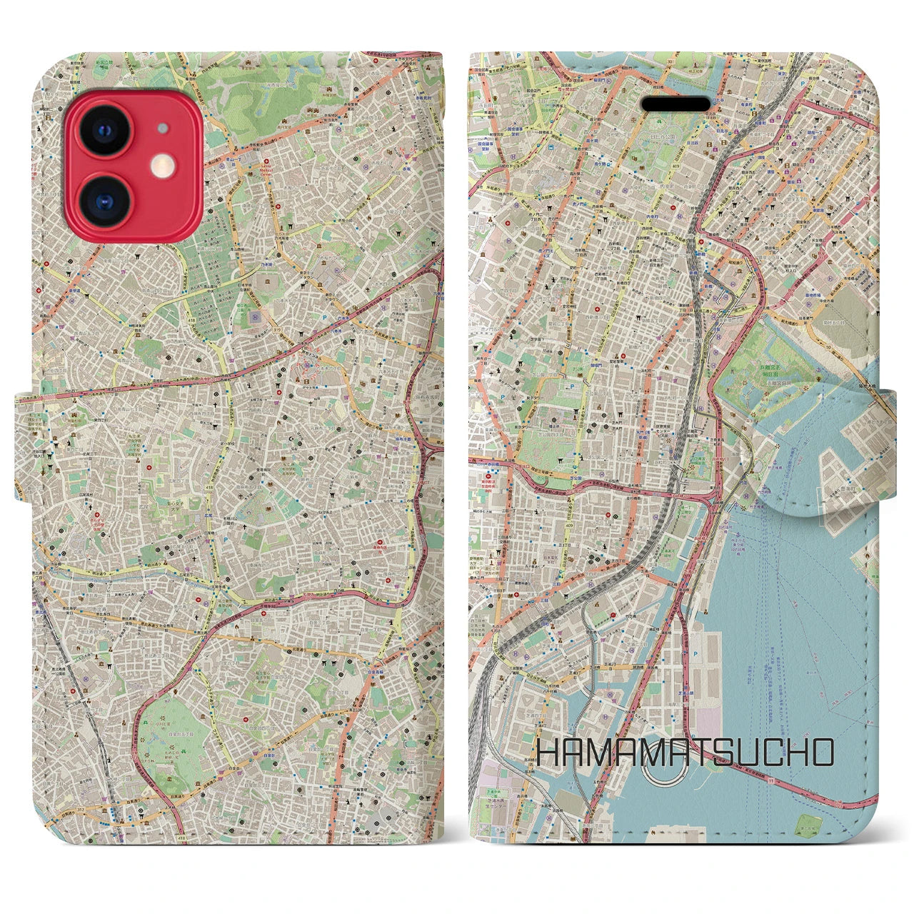 【浜松町(東京都)】地図柄iPhoneケース(手帳タイプ)ナチュラル・iPhone 11 用