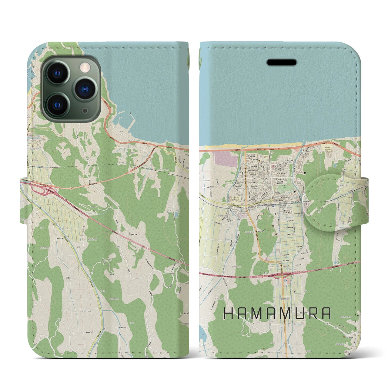 【浜村(鳥取県)】地図柄iPhoneケース(手帳タイプ)ナチュラル・iPhone 11 Pro 用