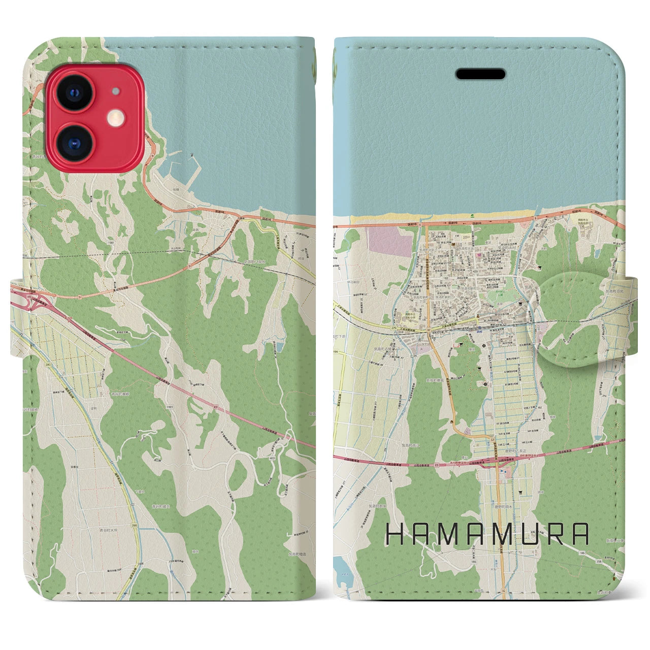 【浜村(鳥取県)】地図柄iPhoneケース(手帳タイプ)ナチュラル・iPhone 11 用