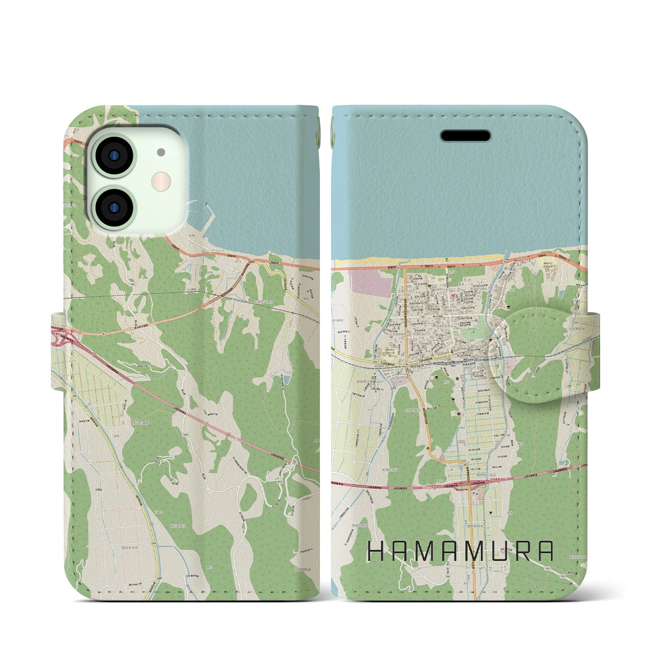 【浜村(鳥取県)】地図柄iPhoneケース(手帳タイプ)ナチュラル・iPhone 12 mini 用