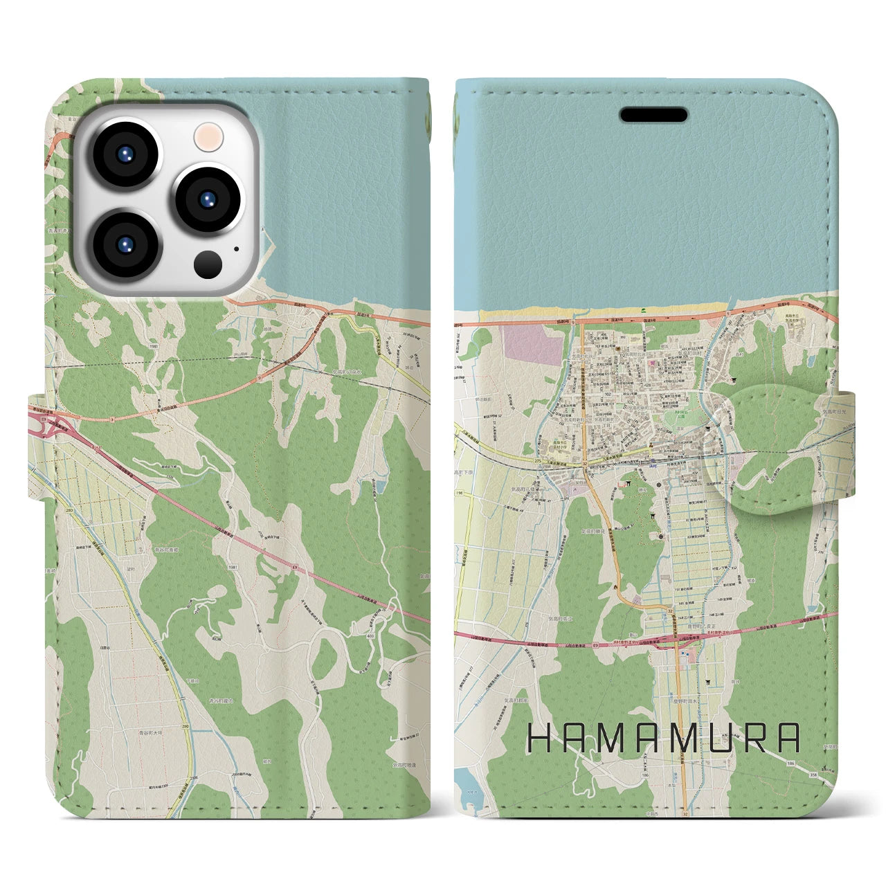 【浜村(鳥取県)】地図柄iPhoneケース(手帳タイプ)ナチュラル・iPhone 13 Pro 用