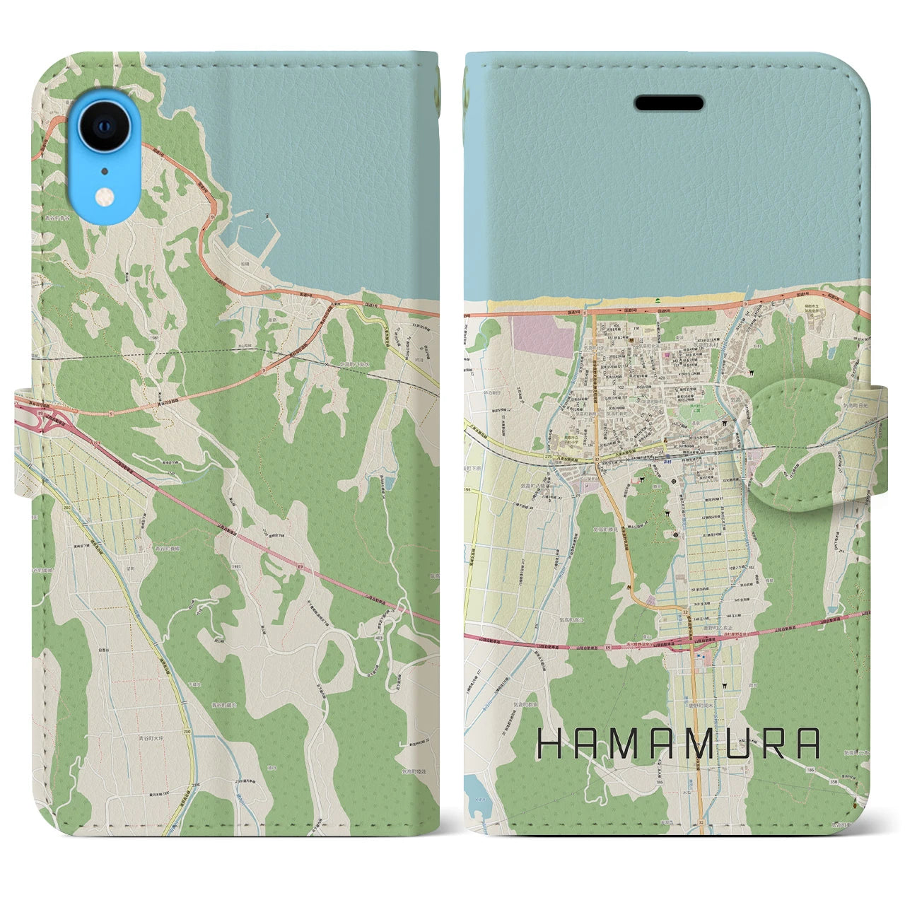【浜村(鳥取県)】地図柄iPhoneケース(手帳タイプ)ナチュラル・iPhone XR 用