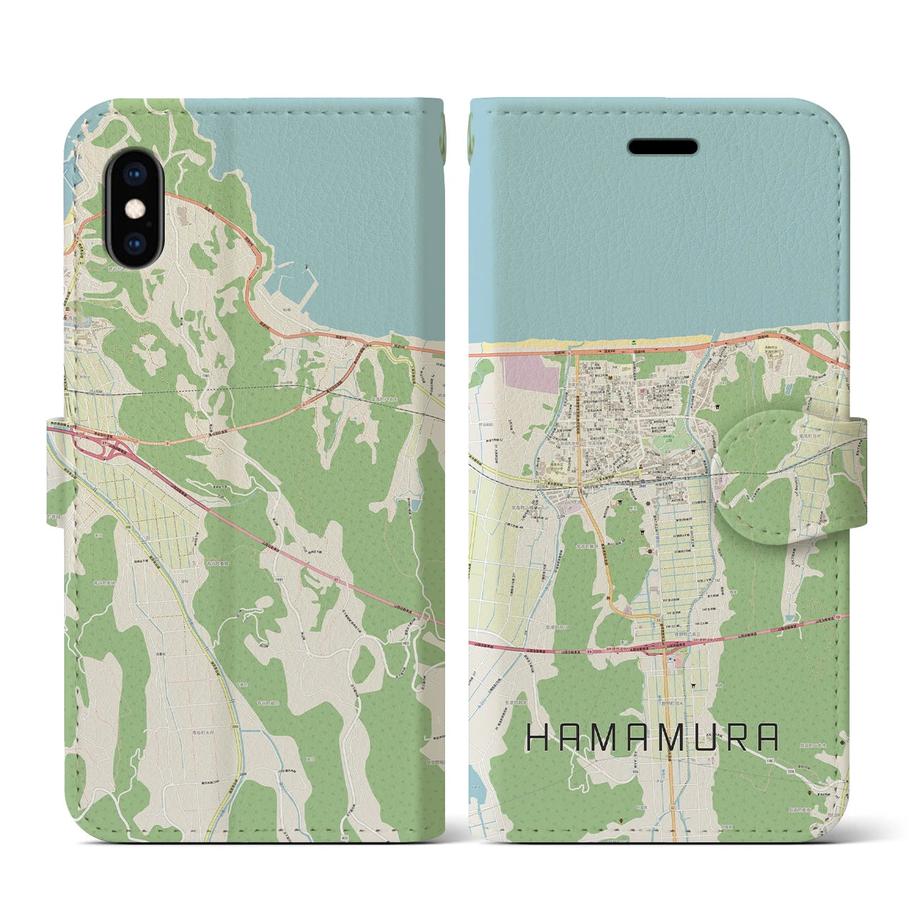 【浜村(鳥取県)】地図柄iPhoneケース(手帳タイプ)ナチュラル・iPhone XS / X 用