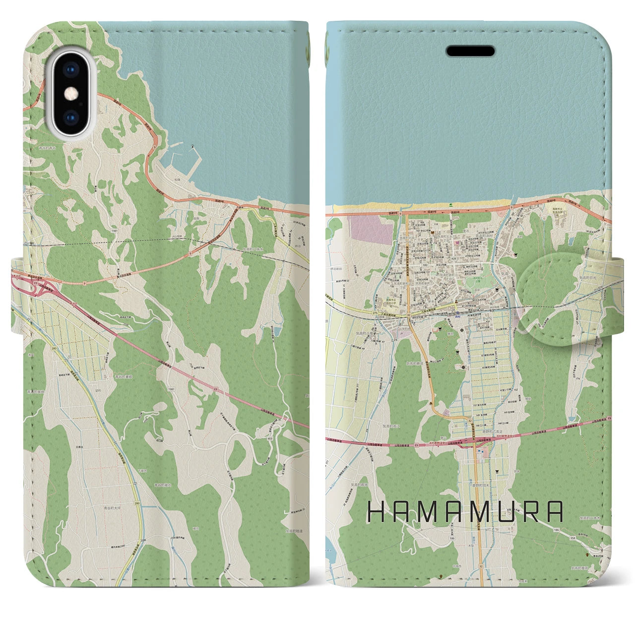 【浜村(鳥取県)】地図柄iPhoneケース(手帳タイプ)ナチュラル・iPhone XS Max 用