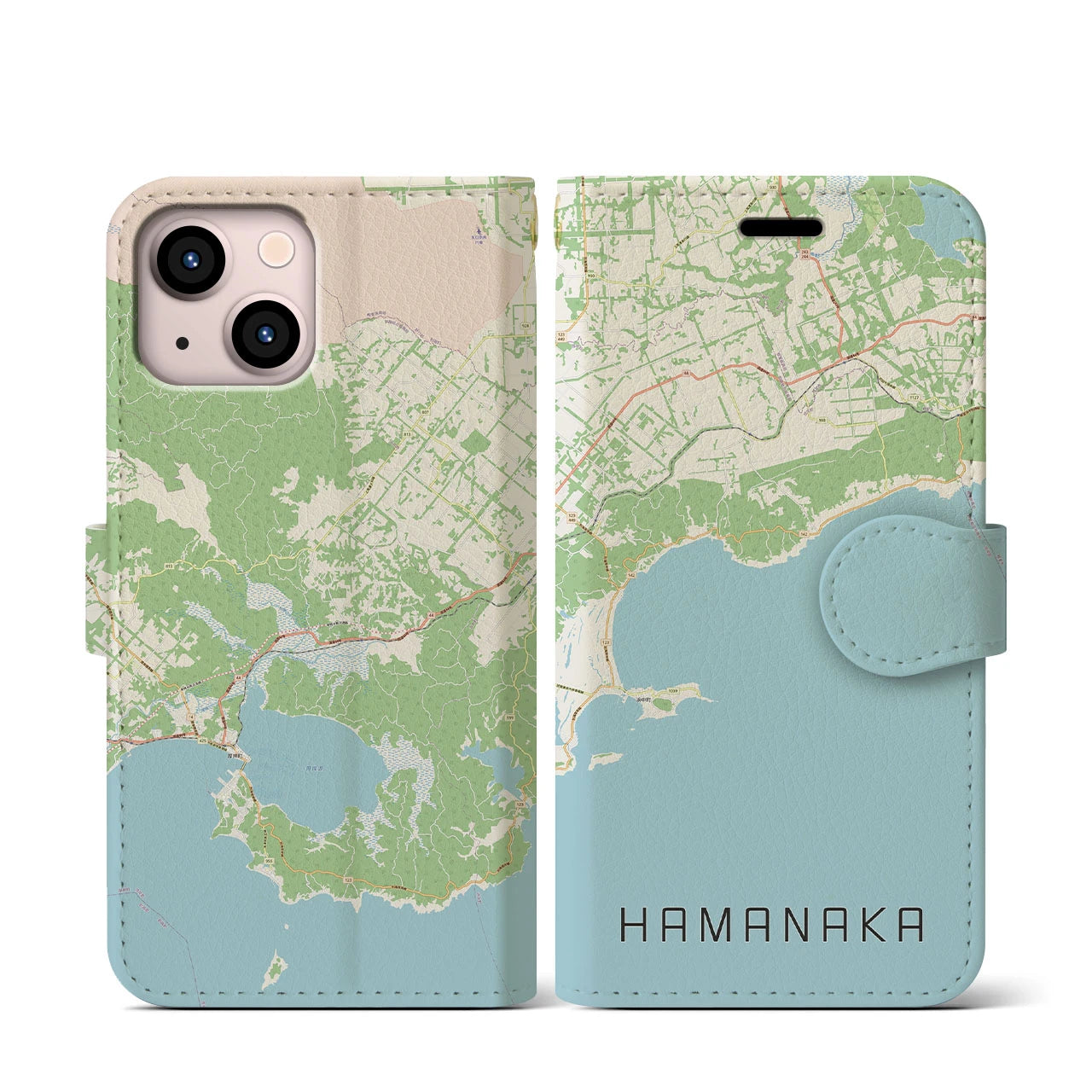 【浜中(北海道)】地図柄iPhoneケース(手帳タイプ)ナチュラル・iPhone 13 mini 用