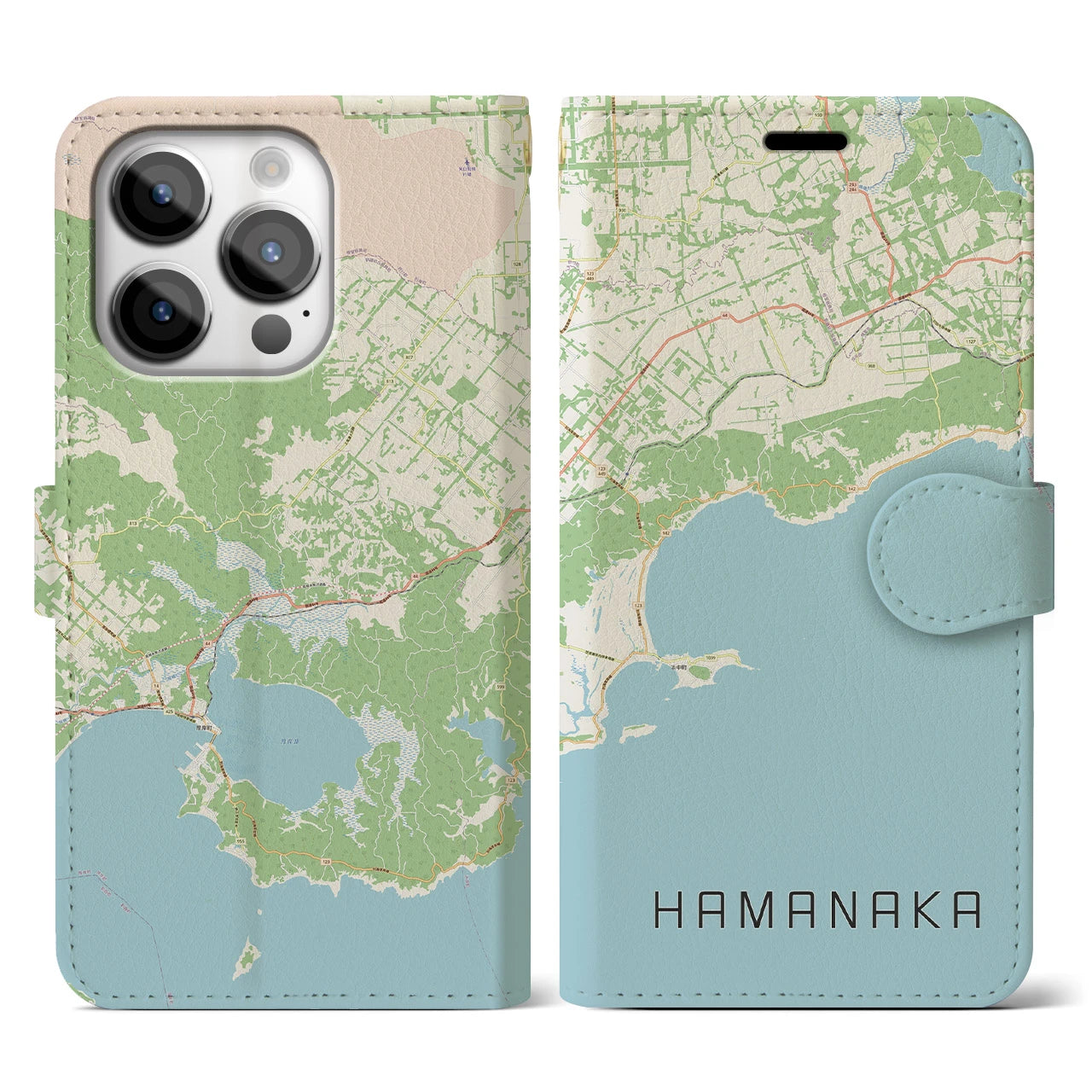 【浜中(北海道)】地図柄iPhoneケース(手帳タイプ)ナチュラル・iPhone 14 Pro 用