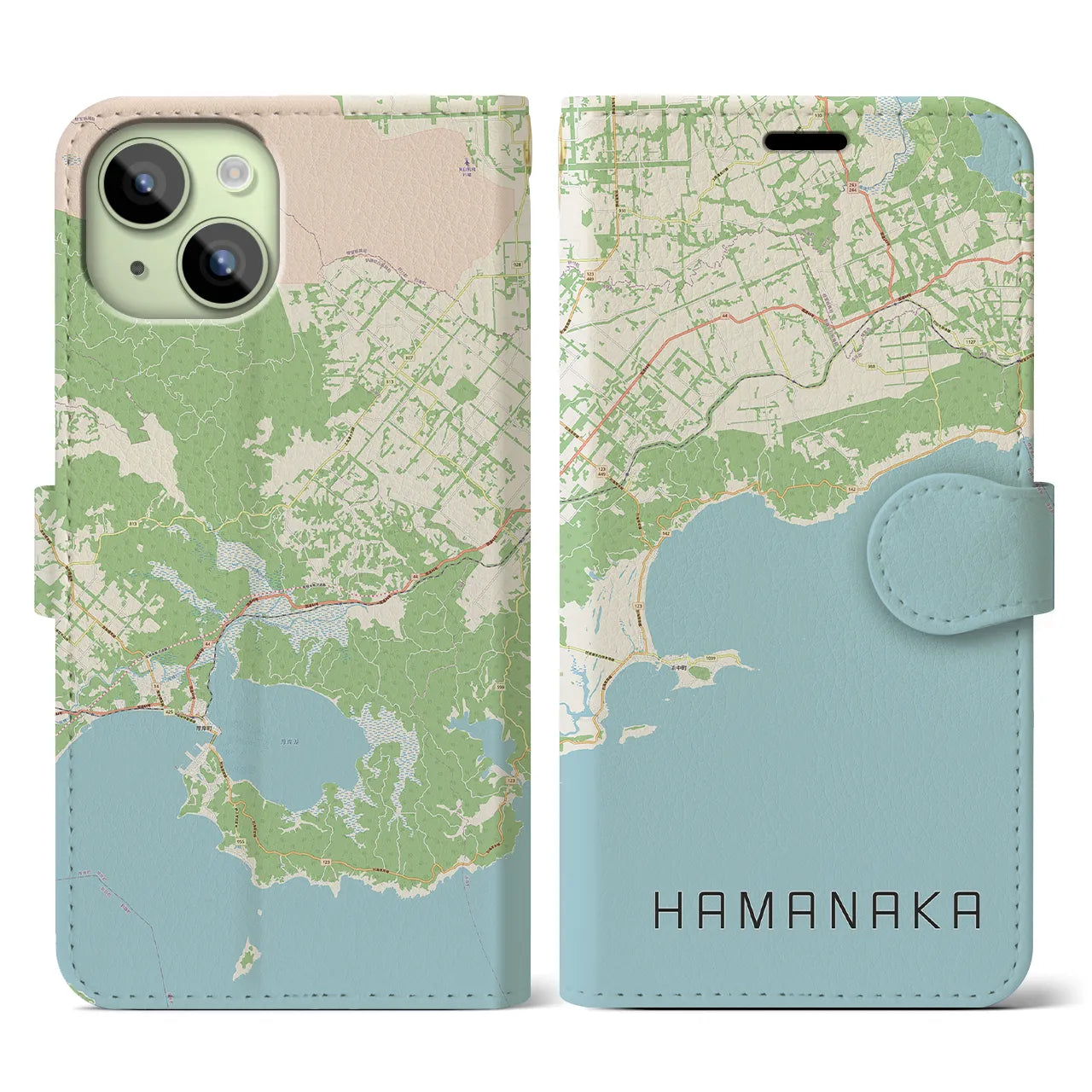 【浜中(北海道)】地図柄iPhoneケース(手帳タイプ)ナチュラル・iPhone 15 用