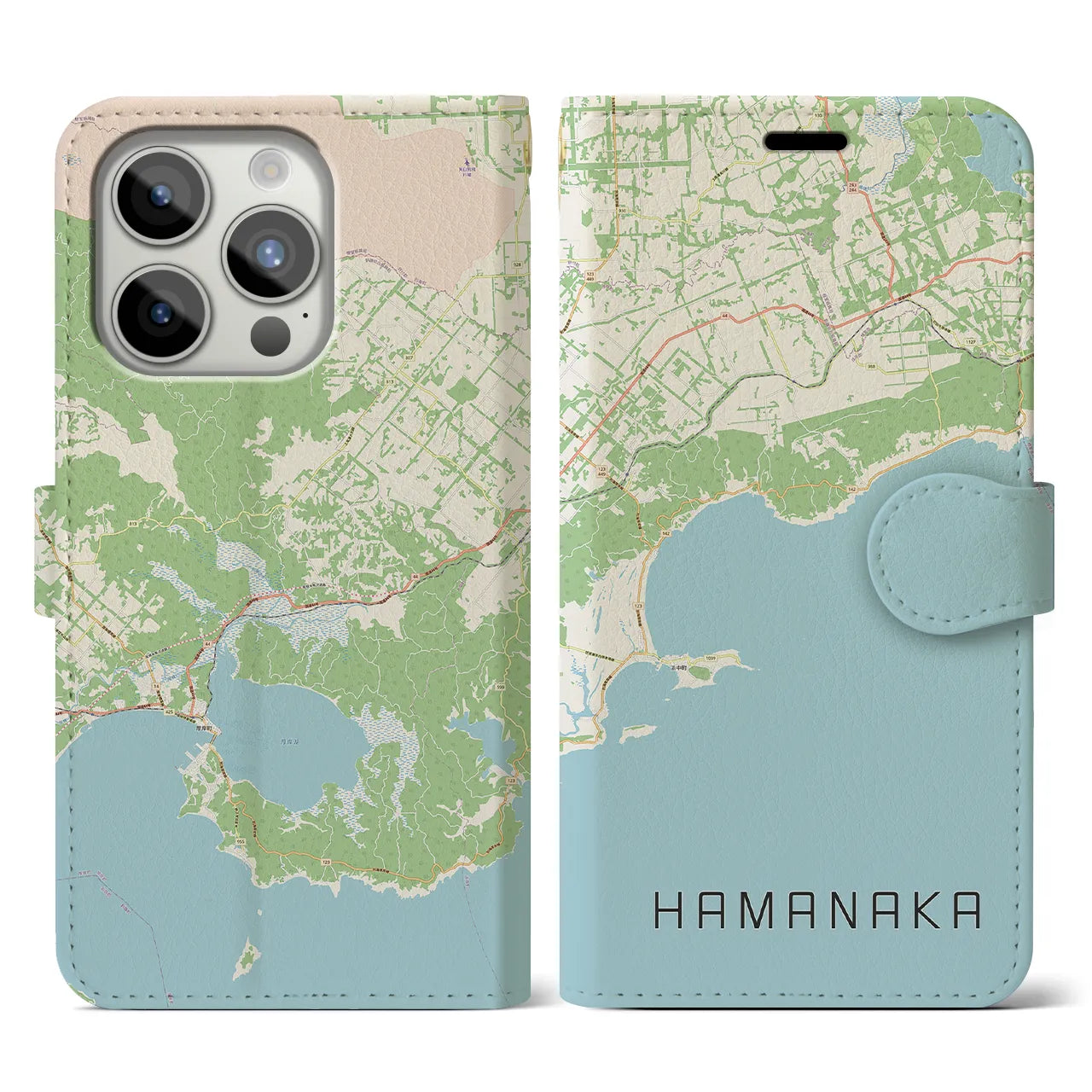 【浜中(北海道)】地図柄iPhoneケース(手帳タイプ)ナチュラル・iPhone 15 Pro 用