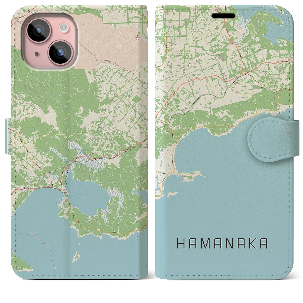 【浜中(北海道)】地図柄iPhoneケース(手帳タイプ)ナチュラル・iPhone 15 Plus 用
