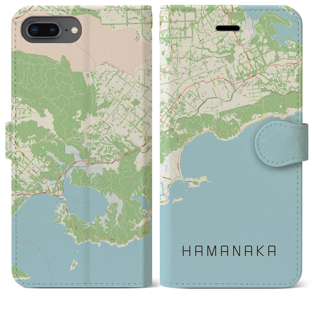 【浜中(北海道)】地図柄iPhoneケース(手帳タイプ)ナチュラル・iPhone 8Plus /7Plus / 6sPlus / 6Plus 用