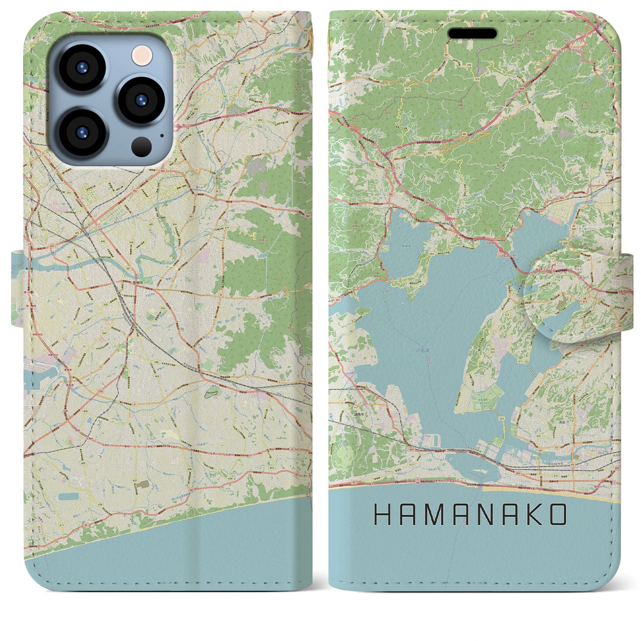 【浜名湖(静岡県)】地図柄iPhoneケース(手帳タイプ)ナチュラル・iPhone 13 Pro Max 用