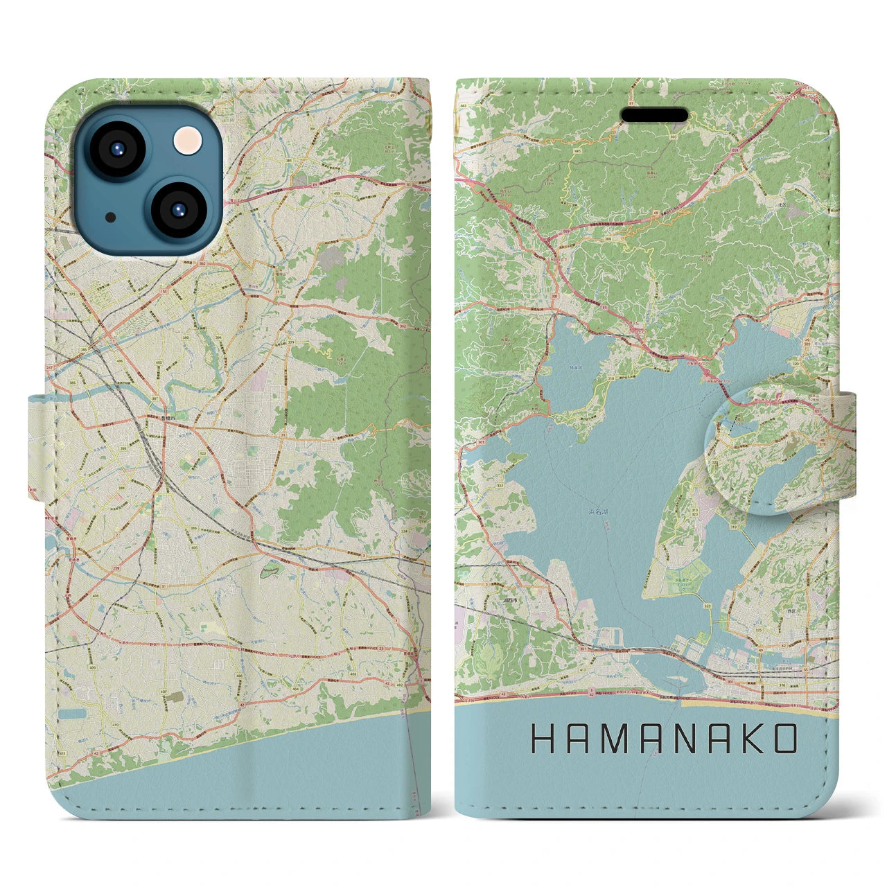 【浜名湖(静岡県)】地図柄iPhoneケース(手帳タイプ)ナチュラル・iPhone 13 用
