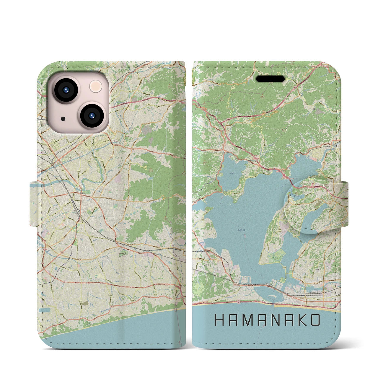 【浜名湖(静岡県)】地図柄iPhoneケース(手帳タイプ)ナチュラル・iPhone 13 mini 用