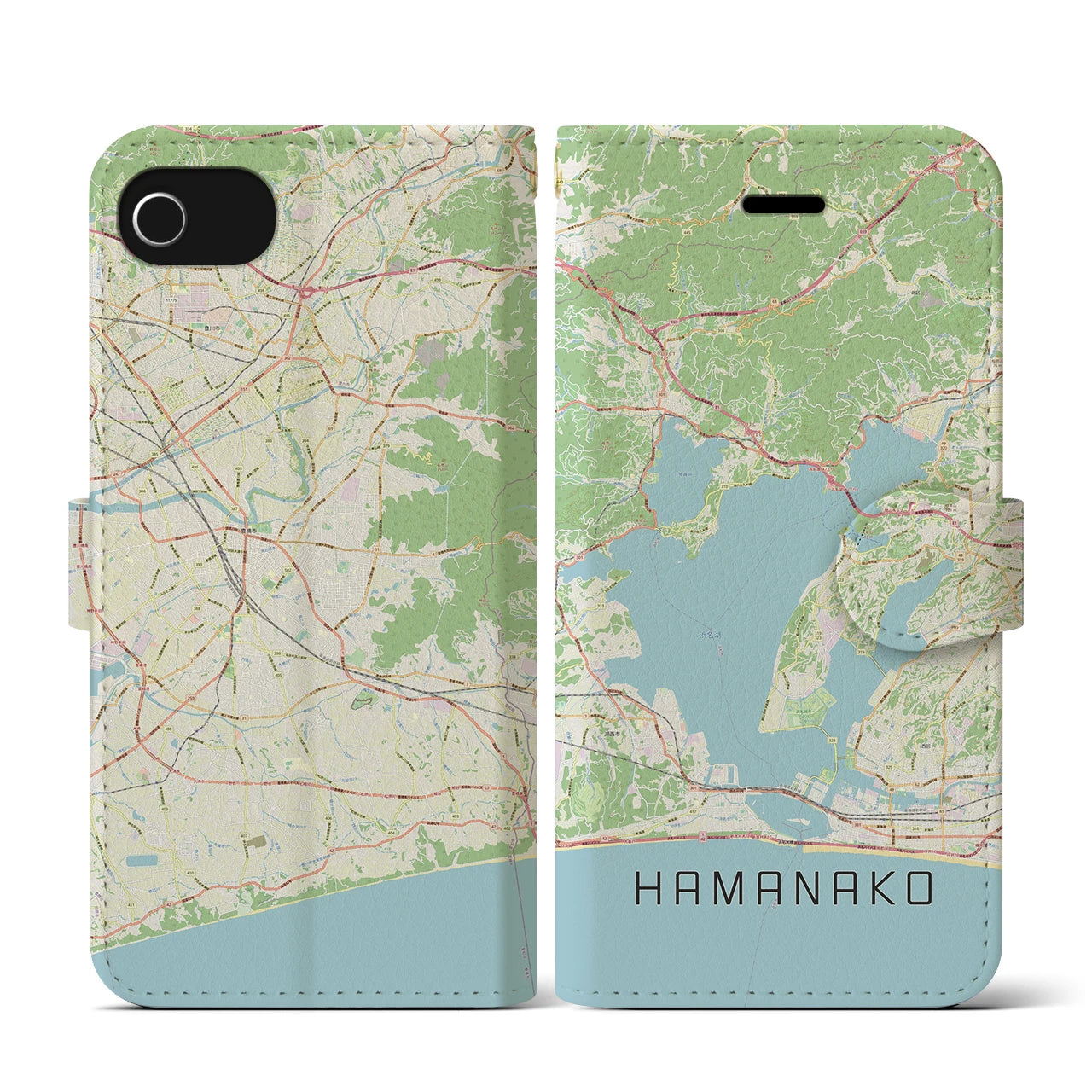 【浜名湖(静岡県)】地図柄iPhoneケース(手帳タイプ)ナチュラル・iPhone SE(第3 / 第2世代) / 8 / 7 / 6s / 6 用