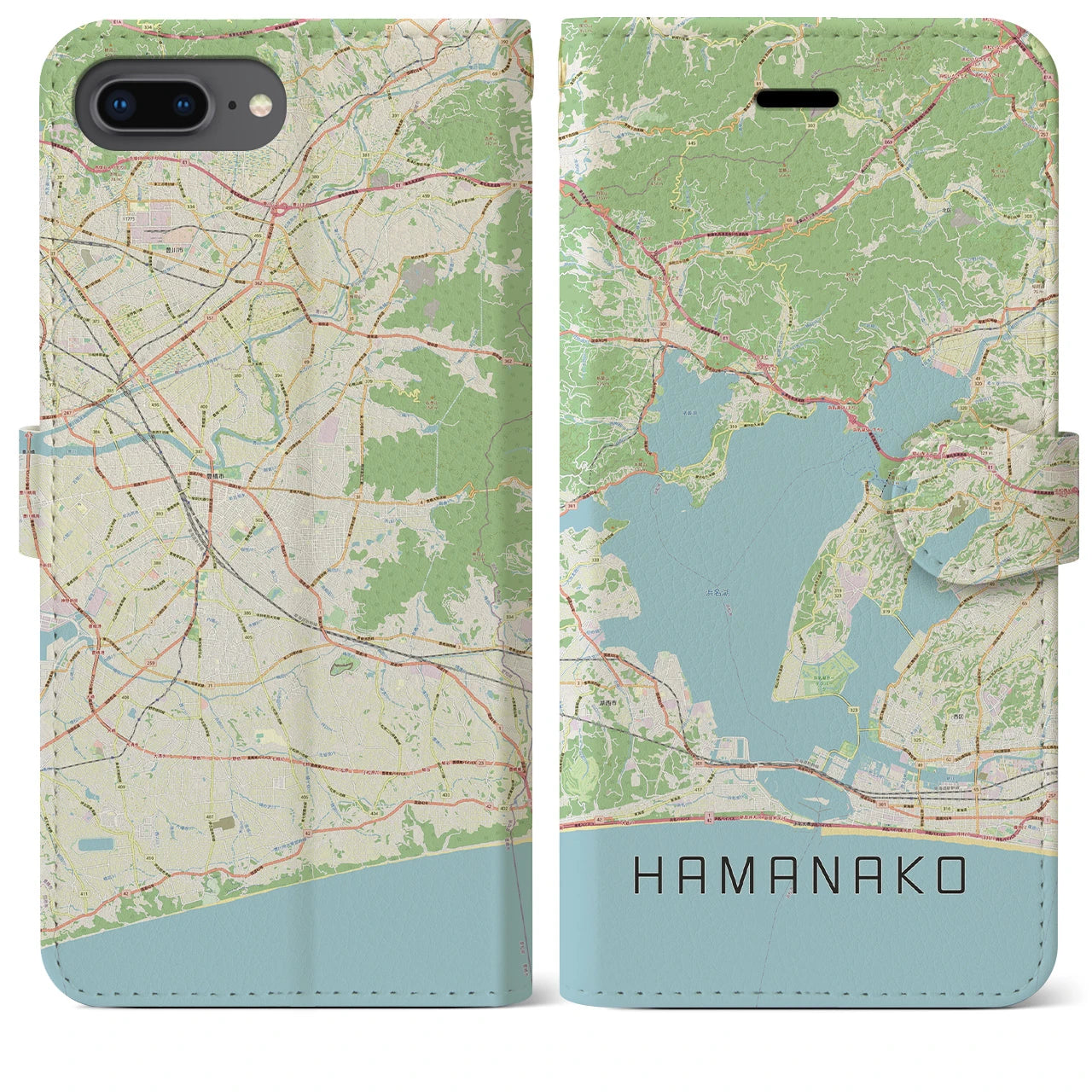 【浜名湖(静岡県)】地図柄iPhoneケース(手帳タイプ)ナチュラル・iPhone 8Plus /7Plus / 6sPlus / 6Plus 用