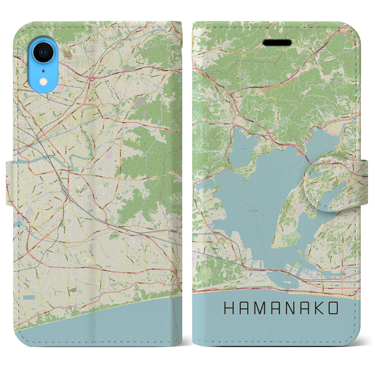 【浜名湖(静岡県)】地図柄iPhoneケース(手帳タイプ)ナチュラル・iPhone XR 用