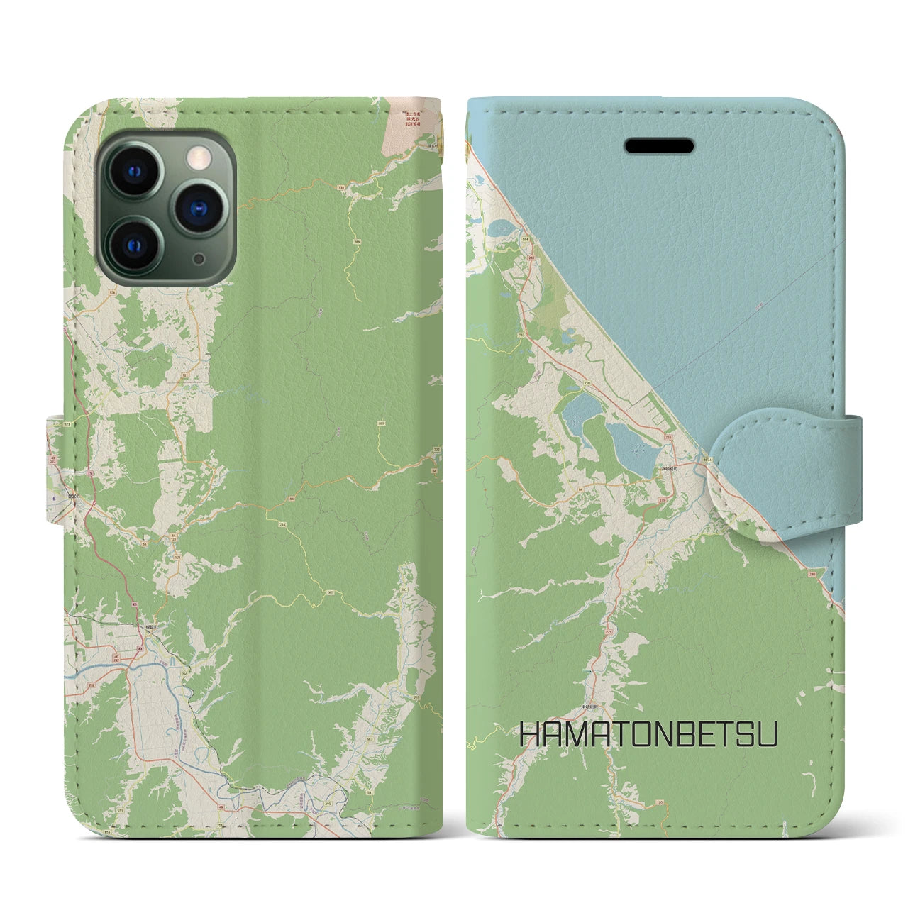 【浜頓別(北海道)】地図柄iPhoneケース(手帳タイプ)ナチュラル・iPhone 11 Pro 用