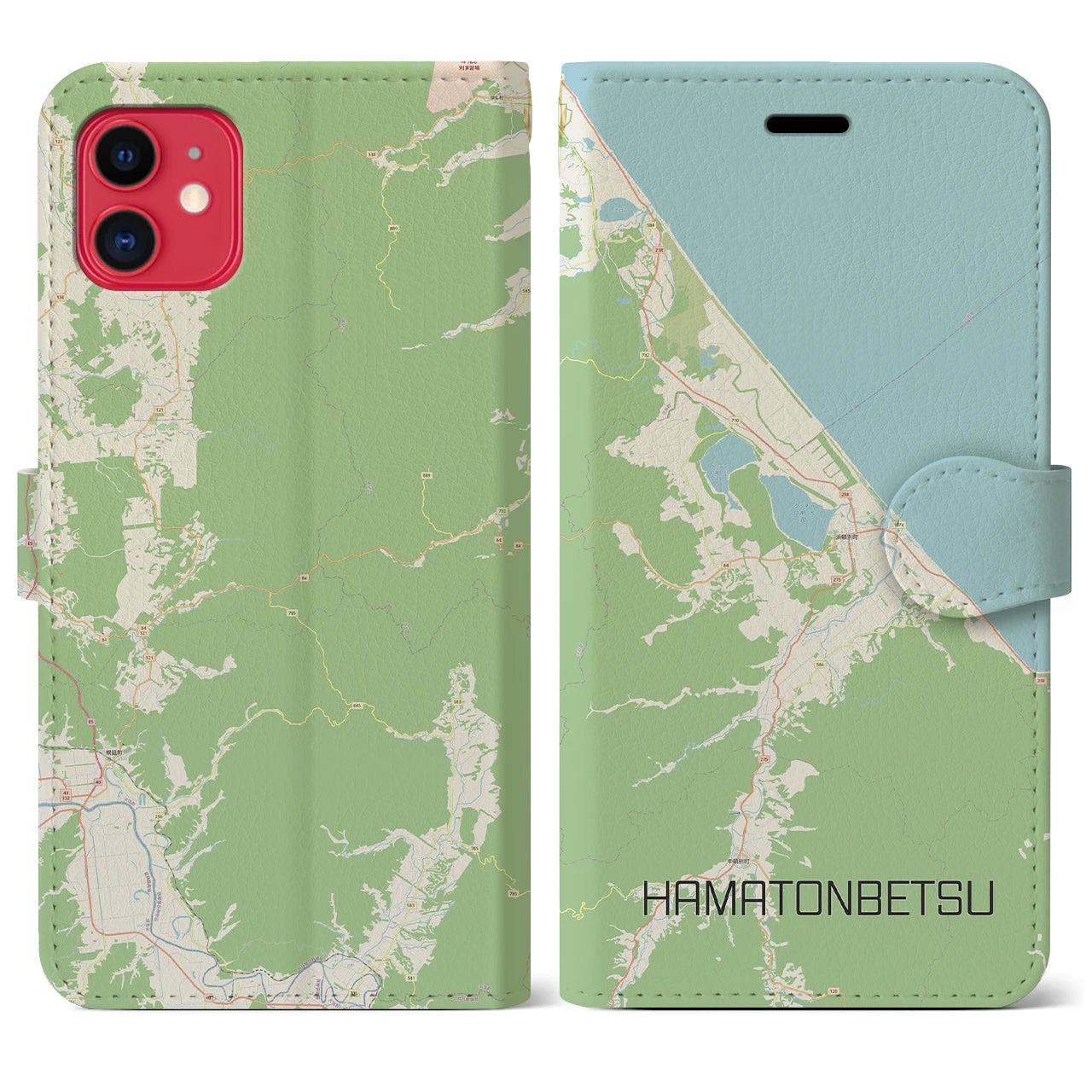 【浜頓別(北海道)】地図柄iPhoneケース(手帳タイプ)ナチュラル・iPhone 11 用