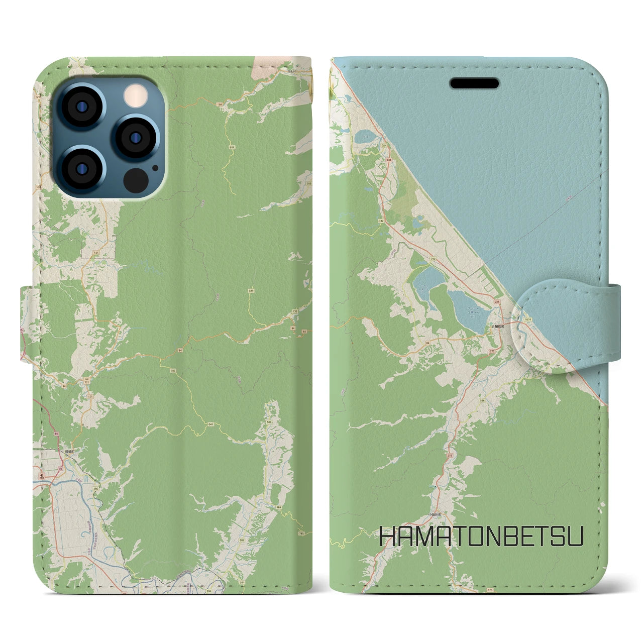 【浜頓別(北海道)】地図柄iPhoneケース(手帳タイプ)ナチュラル・iPhone 12 / 12 Pro 用
