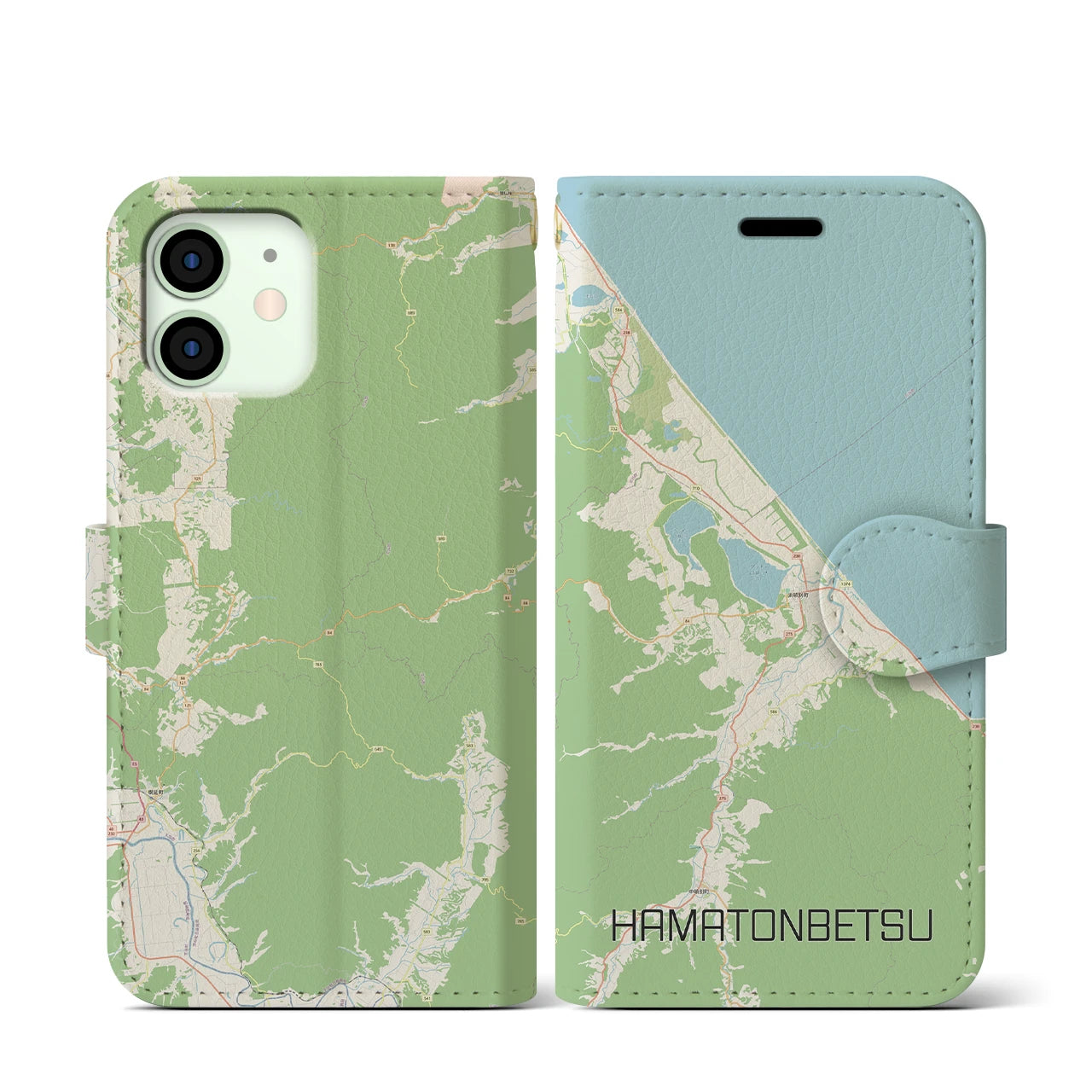 【浜頓別(北海道)】地図柄iPhoneケース(手帳タイプ)ナチュラル・iPhone 12 mini 用