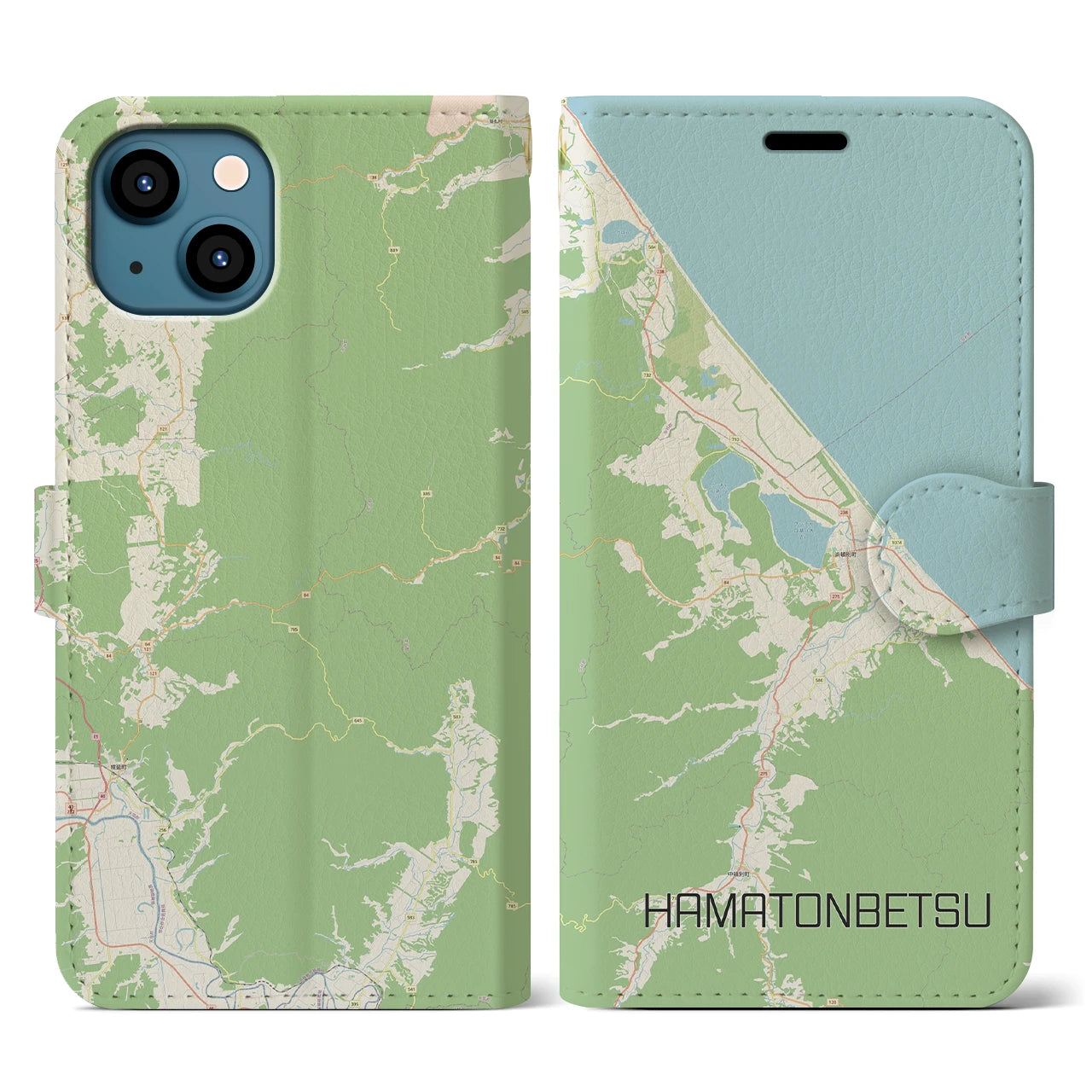 【浜頓別(北海道)】地図柄iPhoneケース(手帳タイプ)ナチュラル・iPhone 13 用