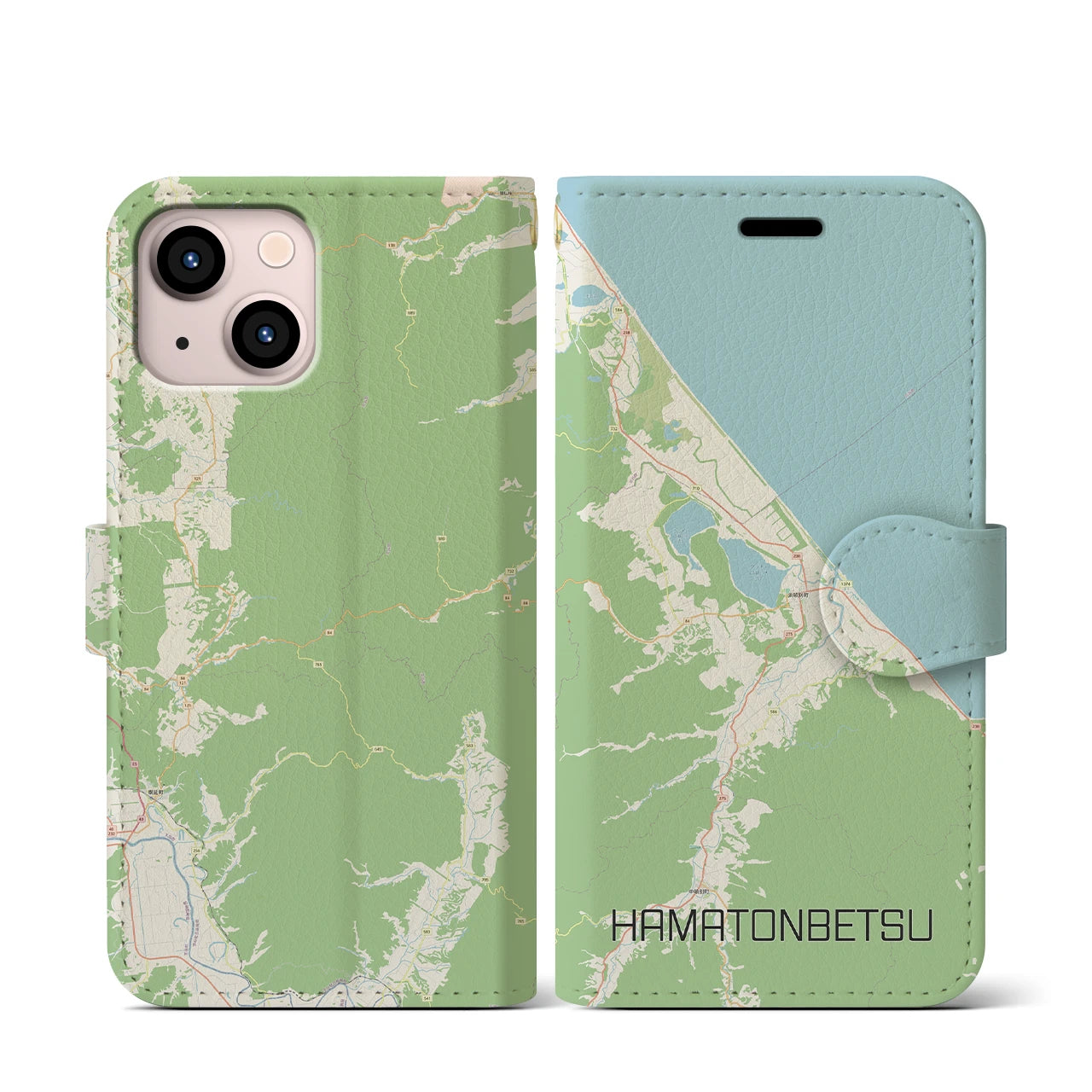 【浜頓別(北海道)】地図柄iPhoneケース(手帳タイプ)ナチュラル・iPhone 13 mini 用