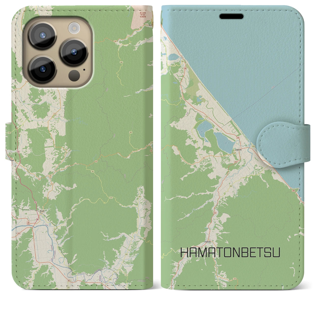 【浜頓別(北海道)】地図柄iPhoneケース(手帳タイプ)ナチュラル・iPhone 14 Pro Max 用