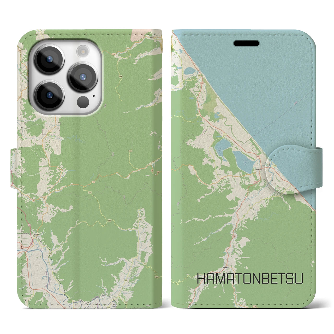 【浜頓別(北海道)】地図柄iPhoneケース(手帳タイプ)ナチュラル・iPhone 14 Pro 用