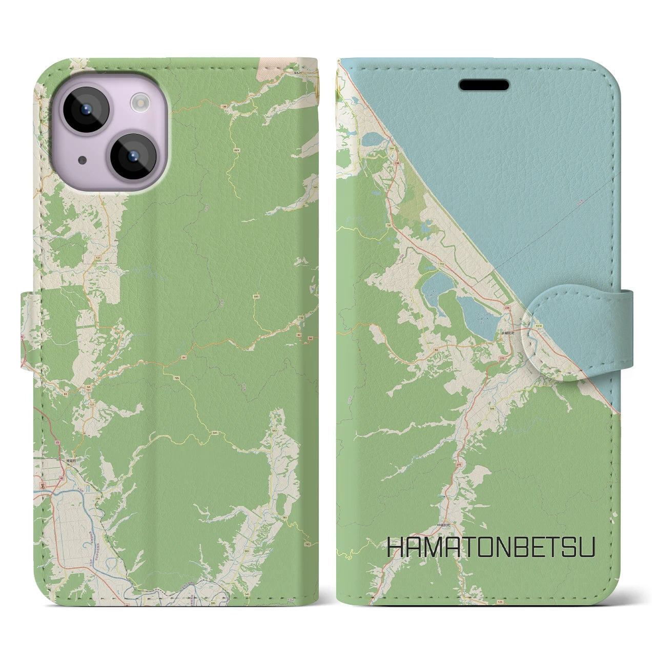 【浜頓別(北海道)】地図柄iPhoneケース(手帳タイプ)ナチュラル・iPhone 14 用