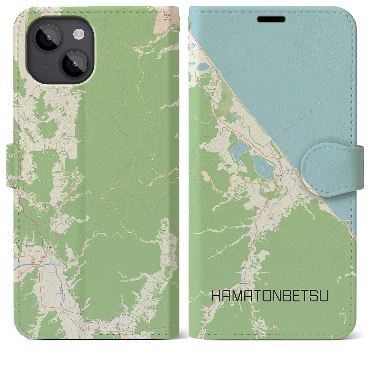 【浜頓別(北海道)】地図柄iPhoneケース(手帳タイプ)ナチュラル・iPhone 14 Plus 用