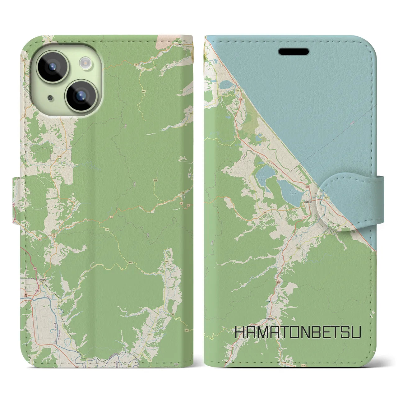【浜頓別(北海道)】地図柄iPhoneケース(手帳タイプ)ナチュラル・iPhone 15 用