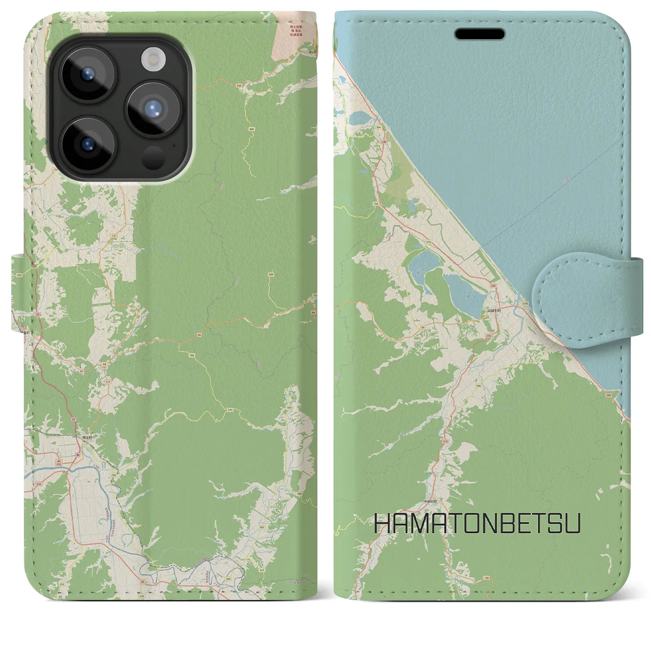 【浜頓別(北海道)】地図柄iPhoneケース(手帳タイプ)ナチュラル・iPhone 15 Pro Max 用