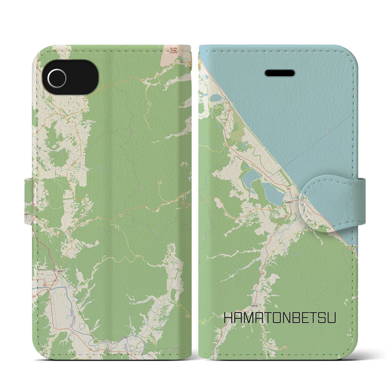 【浜頓別(北海道)】地図柄iPhoneケース(手帳タイプ)ナチュラル・iPhone SE(第3 / 第2世代) / 8 / 7 / 6s / 6 用