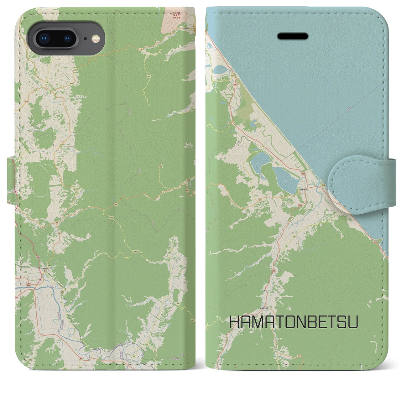 【浜頓別(北海道)】地図柄iPhoneケース(手帳タイプ)ナチュラル・iPhone 8Plus /7Plus / 6sPlus / 6Plus 用