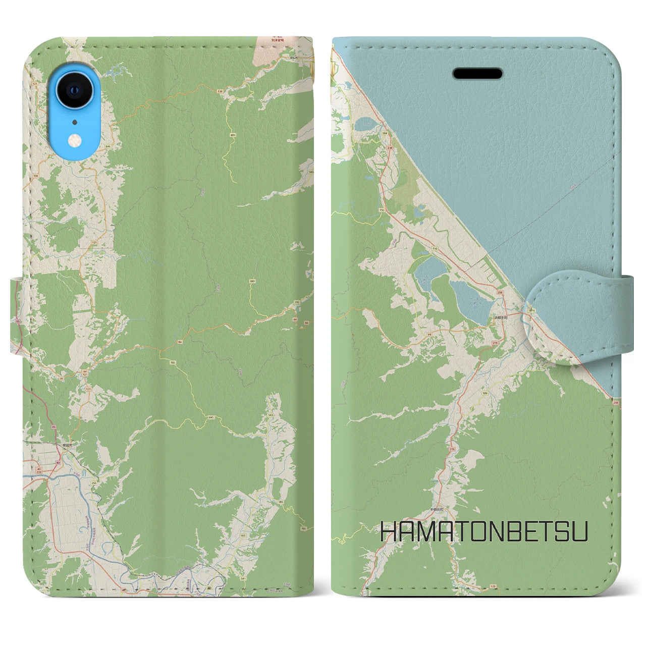 【浜頓別(北海道)】地図柄iPhoneケース(手帳タイプ)ナチュラル・iPhone XR 用