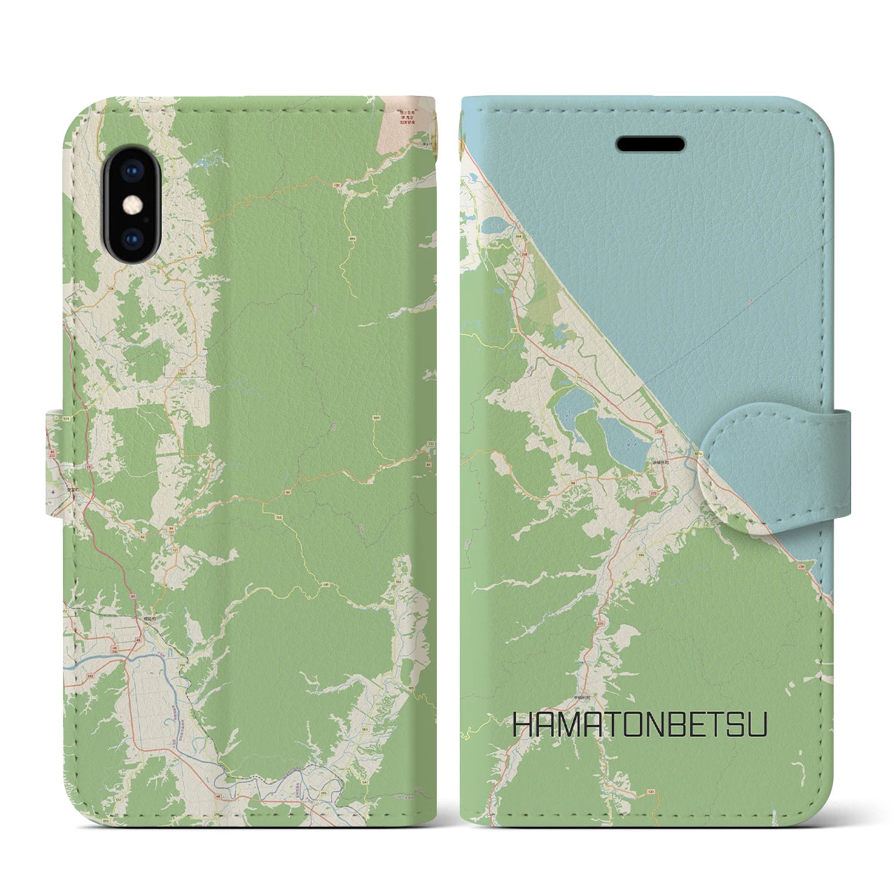 【浜頓別(北海道)】地図柄iPhoneケース(手帳タイプ)ナチュラル・iPhone XS / X 用