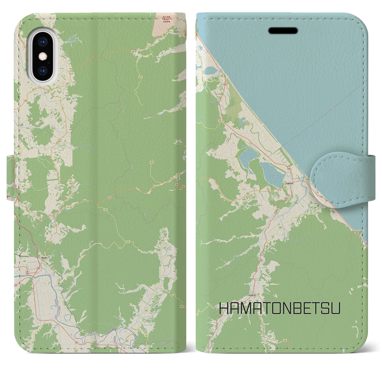【浜頓別(北海道)】地図柄iPhoneケース(手帳タイプ)ナチュラル・iPhone XS Max 用