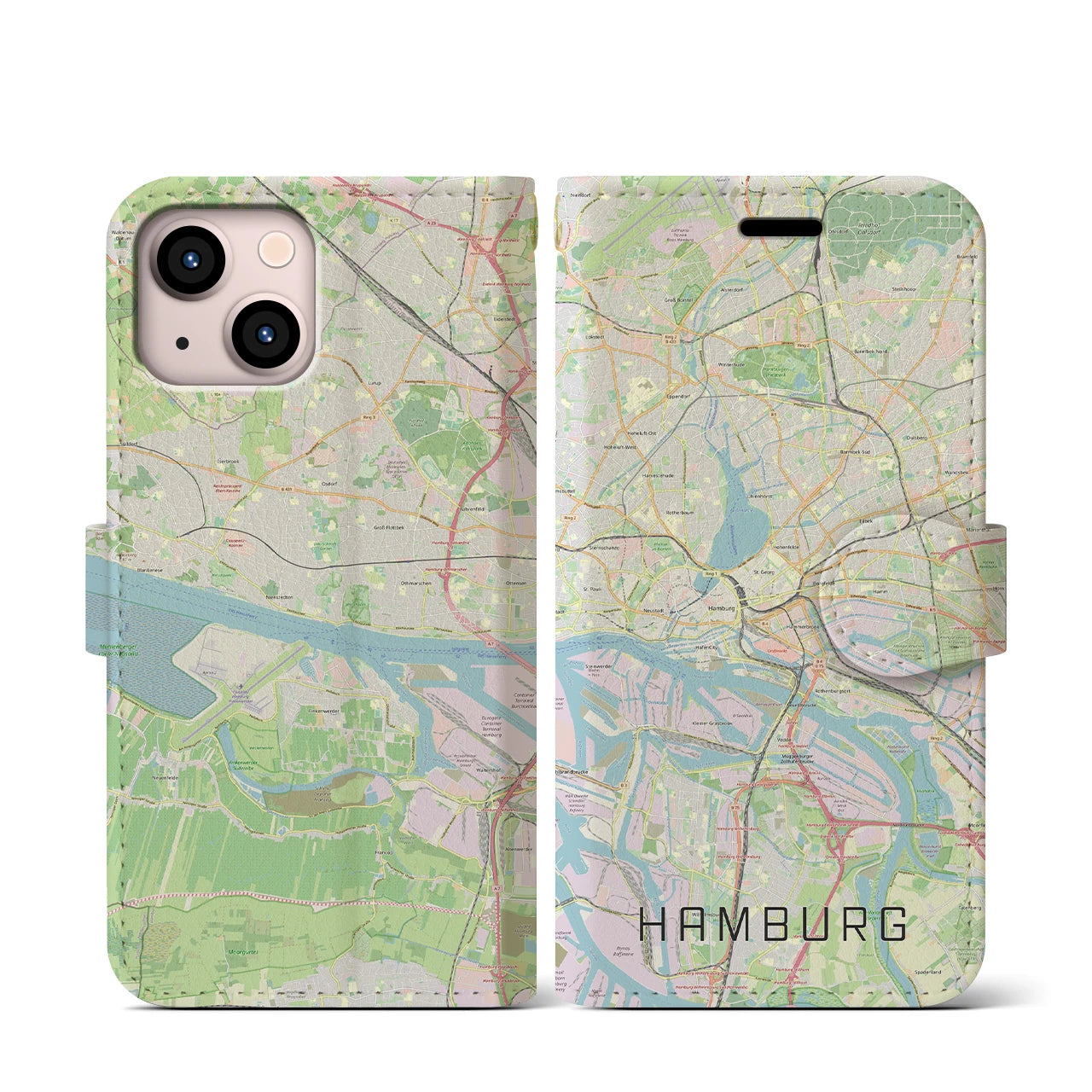 【ハンブルク(ドイツ)】地図柄iPhoneケース(手帳タイプ)ナチュラル・iPhone 13 mini 用