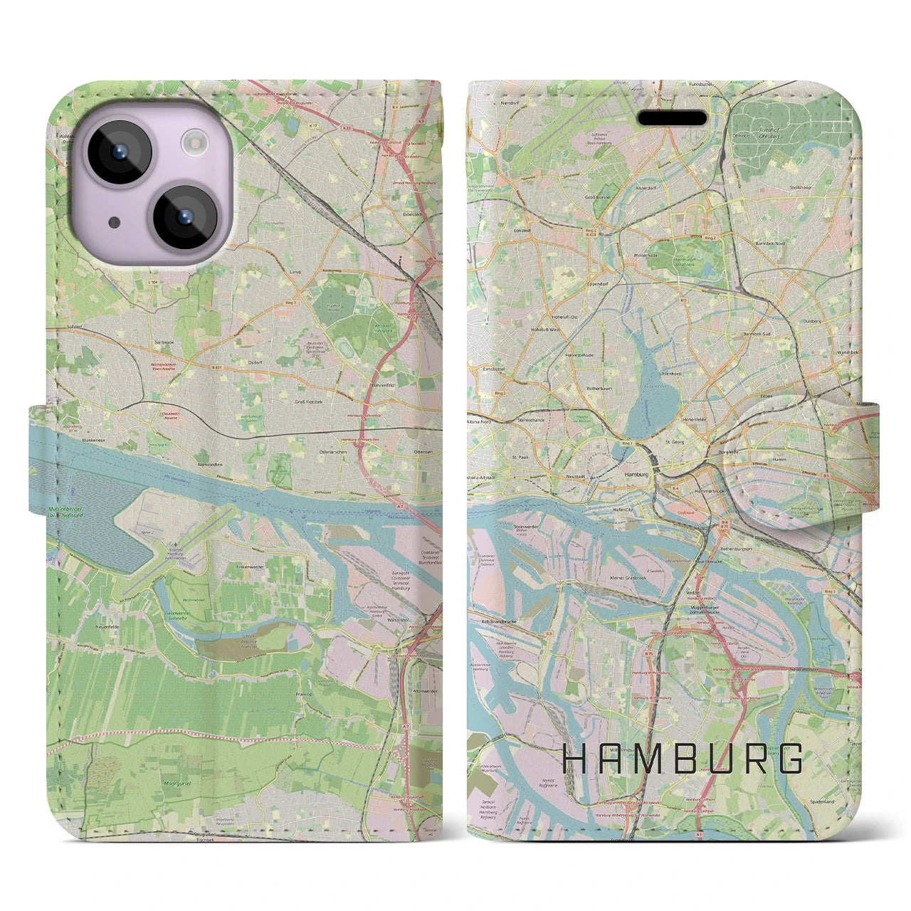 【ハンブルク(ドイツ)】地図柄iPhoneケース(手帳タイプ)ナチュラル・iPhone 14 用