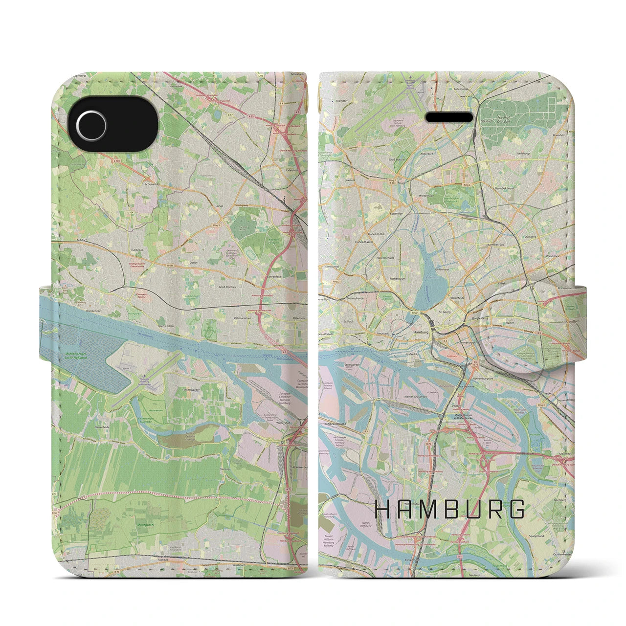 【ハンブルク(ドイツ)】地図柄iPhoneケース(手帳タイプ)ナチュラル・iPhone SE(第3 / 第2世代) / 8 / 7 / 6s / 6 用