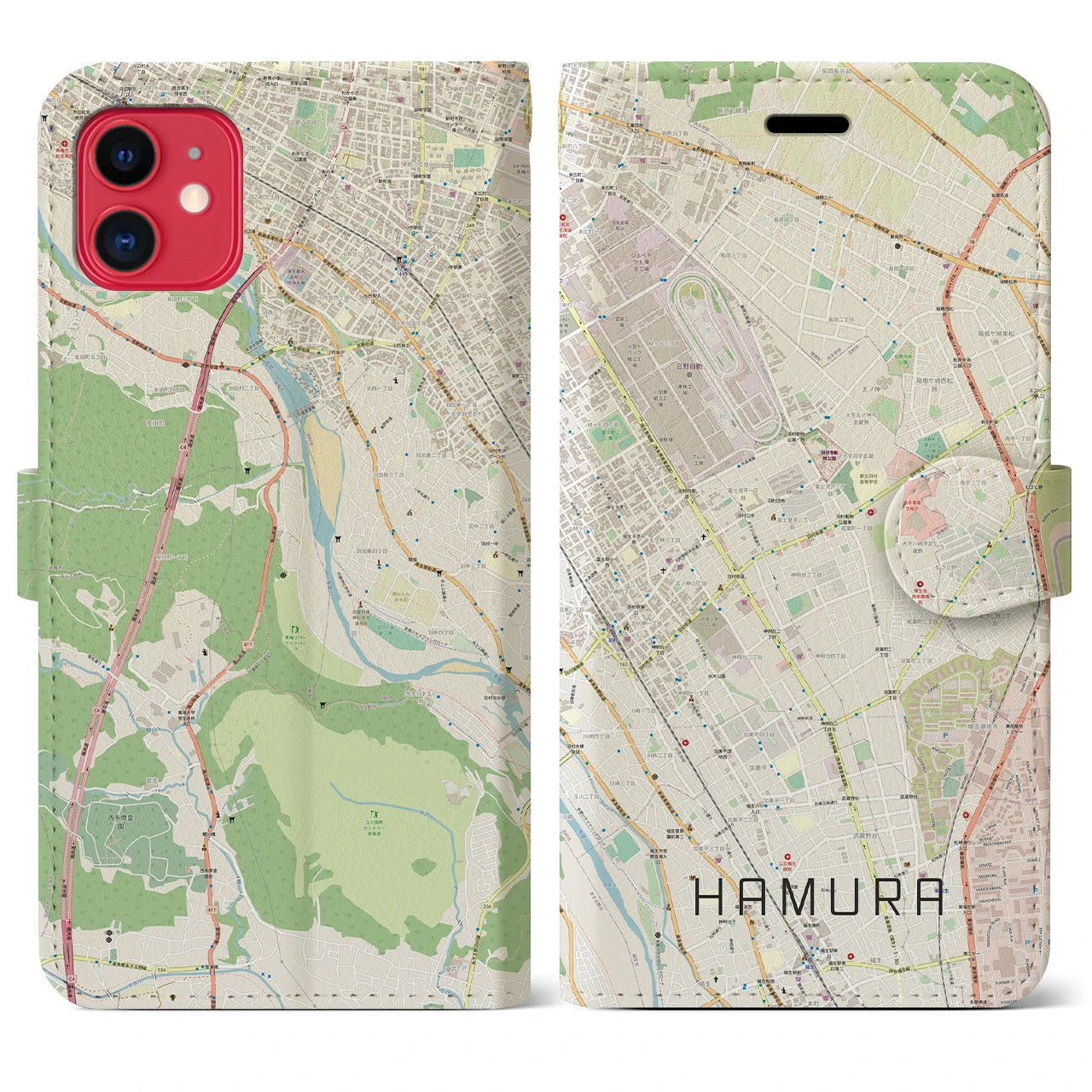 【羽村(東京都)】地図柄iPhoneケース(手帳タイプ)ナチュラル・iPhone 11 用