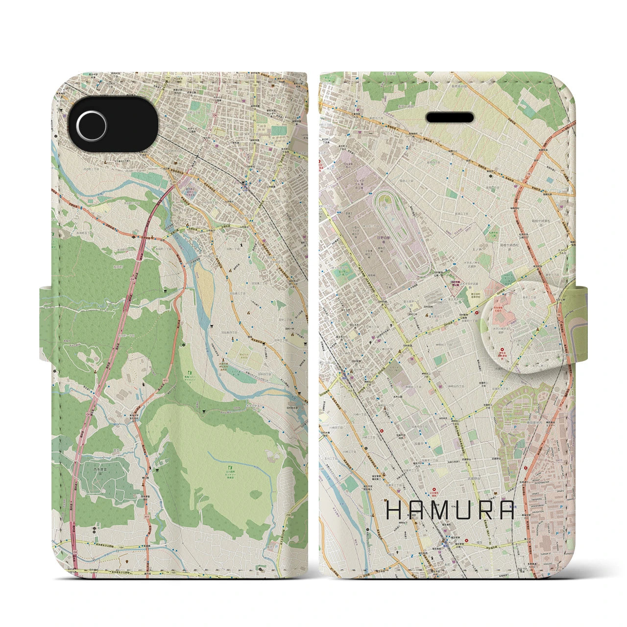 【羽村(東京都)】地図柄iPhoneケース(手帳タイプ)ナチュラル・iPhone SE(第3 / 第2世代) / 8 / 7 / 6s / 6 用
