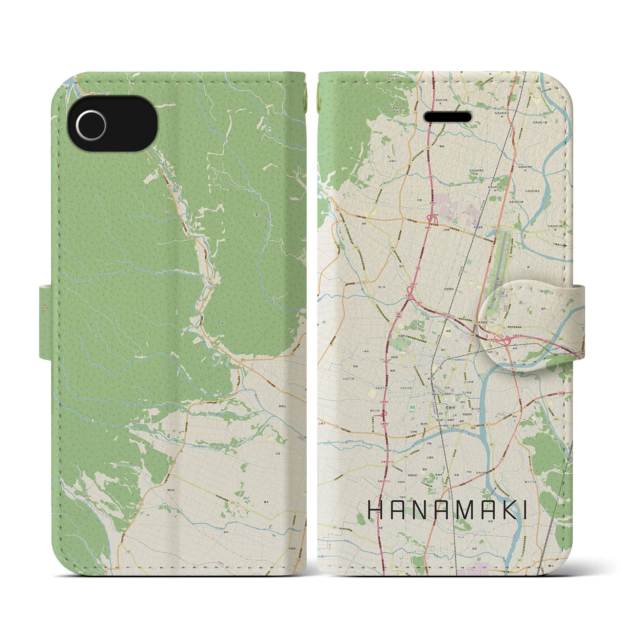【花巻(岩手県)】地図柄iPhoneケース(手帳タイプ)ナチュラル・iPhone SE(第3 / 第2世代) / 8 / 7 / 6s / 6 用