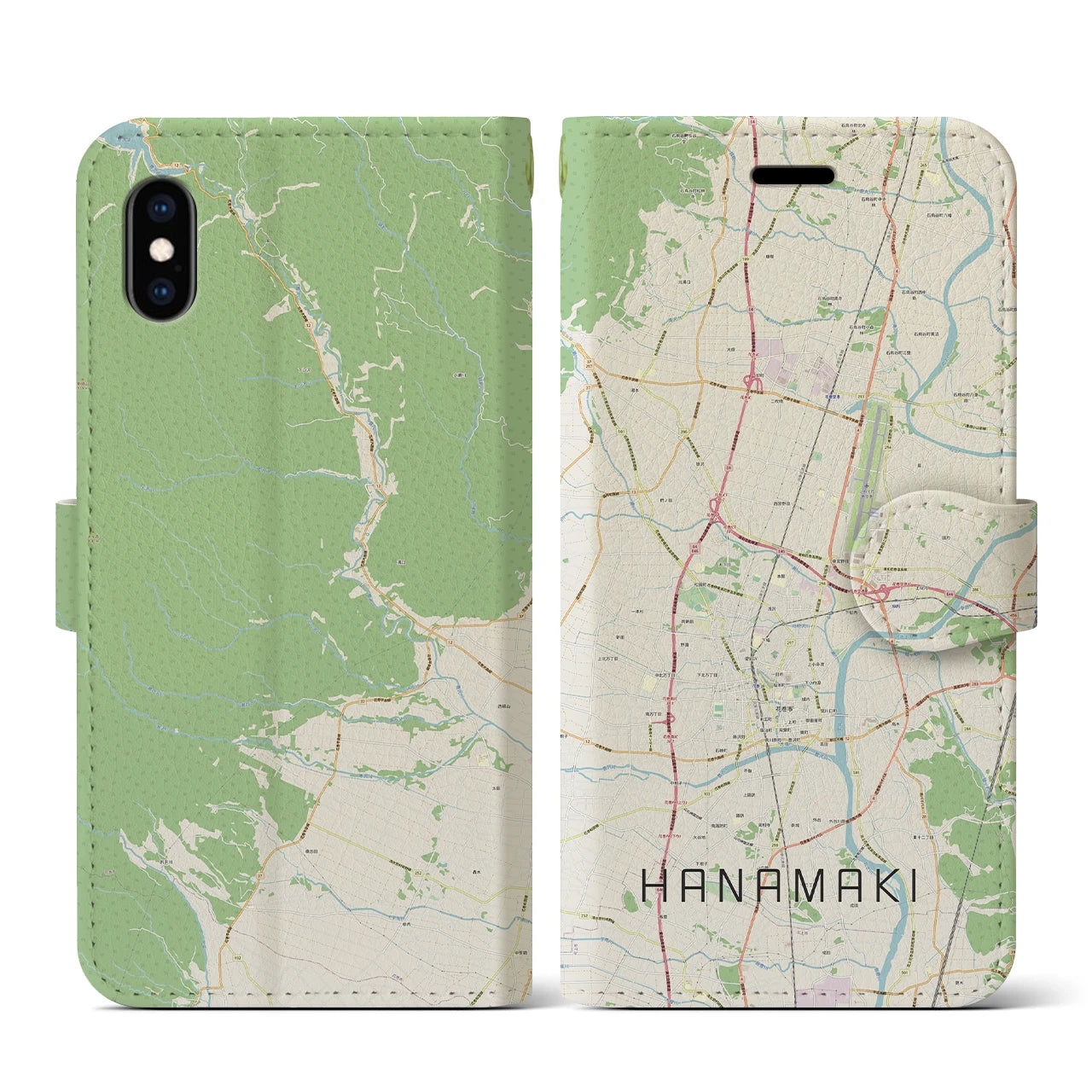 【花巻(岩手県)】地図柄iPhoneケース(手帳タイプ)ナチュラル・iPhone XS / X 用