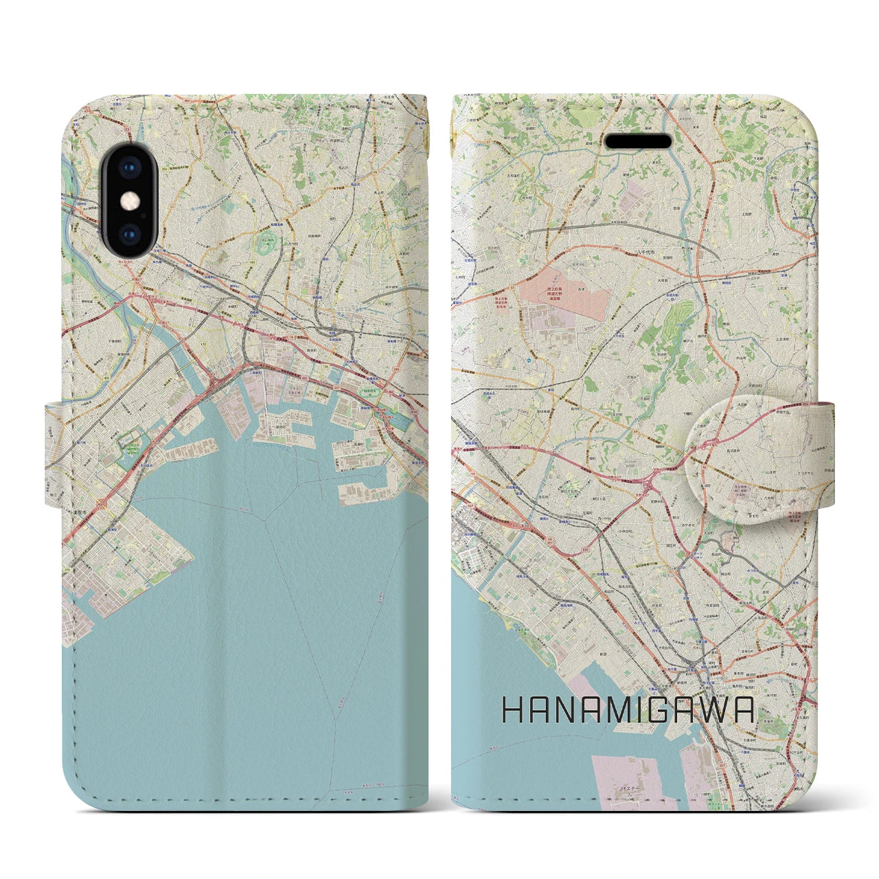 【花見川(千葉県)】地図柄iPhoneケース(手帳タイプ)ナチュラル・iPhone XS / X 用