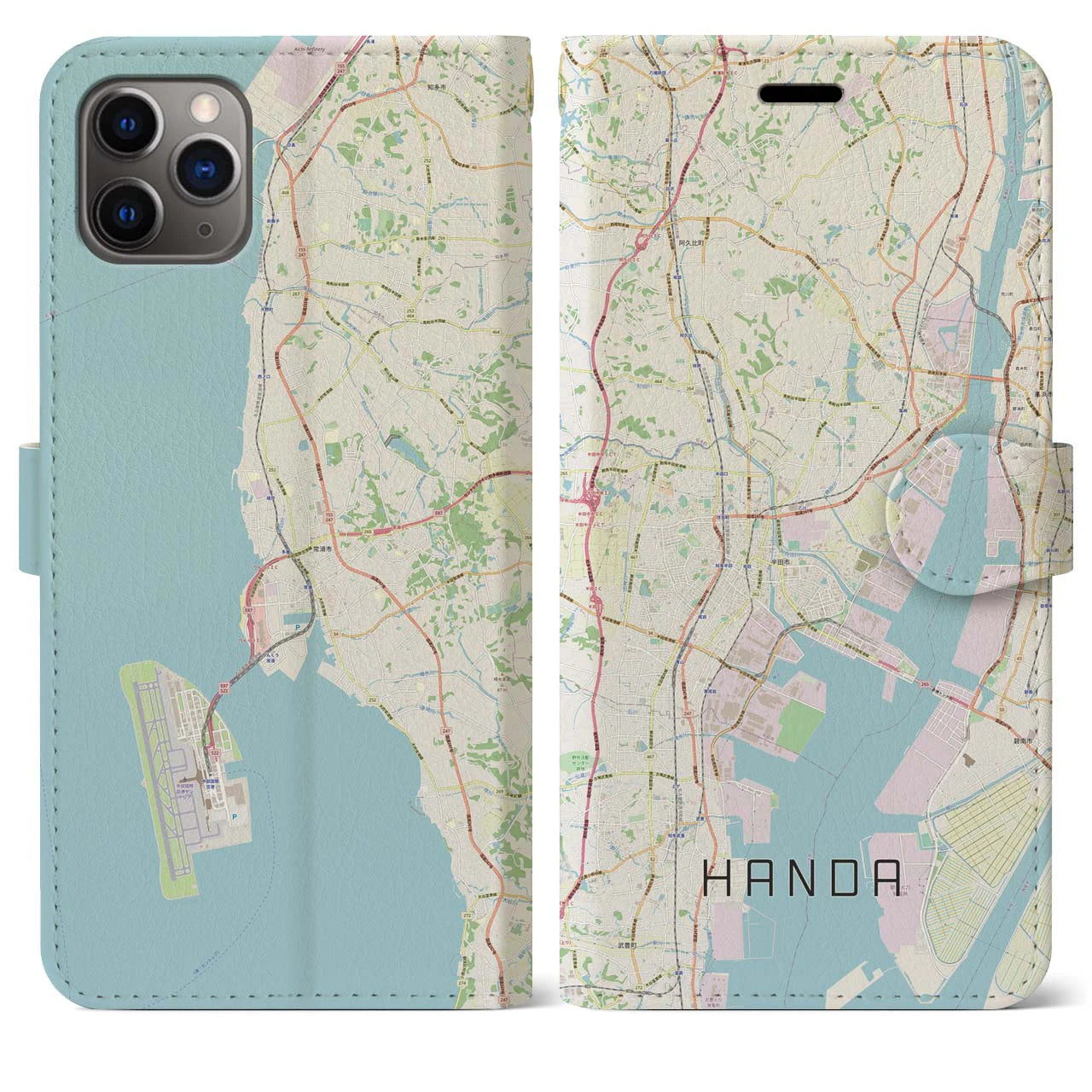 【半田(愛知県)】地図柄iPhoneケース(手帳タイプ)ナチュラル・iPhone 11 Pro Max 用